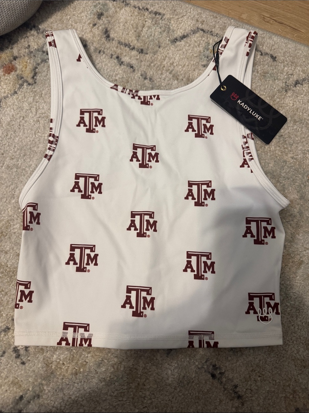 Women's White Crop Tank with Maroon Texas A&M Logo